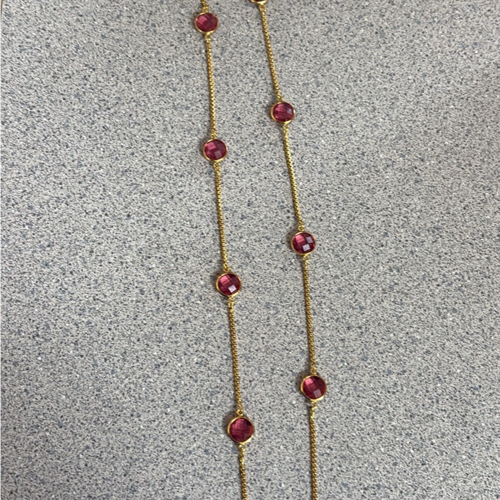 Julie Vos Gold Chain Necklace with Pink Gemstones